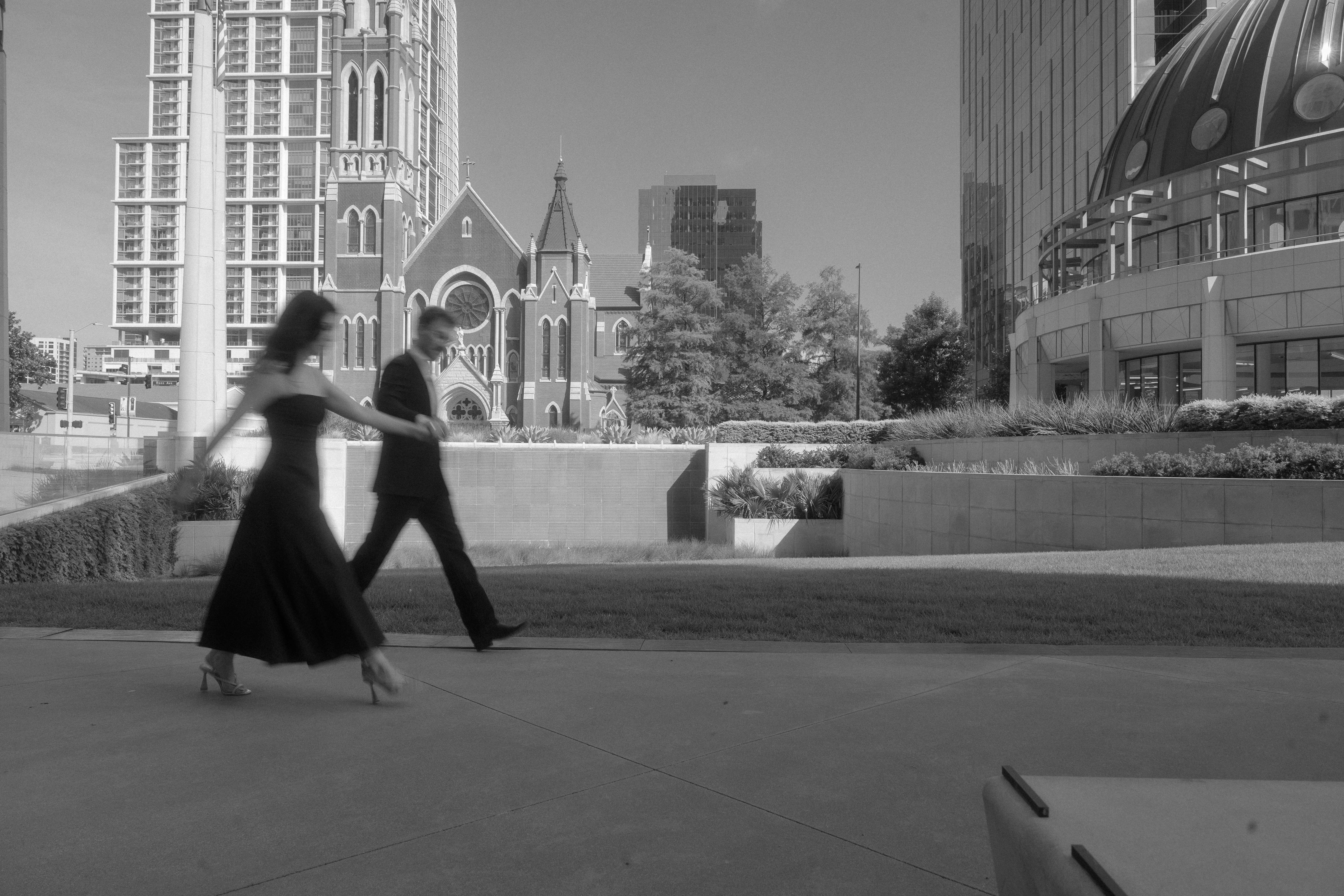 Madeline and Zach walking in the city